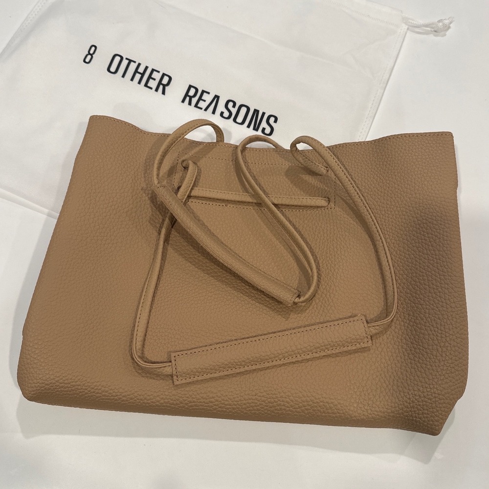 8 Other Reasons Tan Pebbled Vegan Leather Tote Bag Minimalist Shoulder Bag Beige